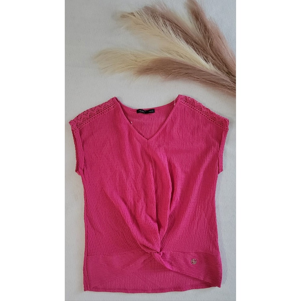 ADRIENNE VITTADINI Crochet Shoulder Cap Sleeve Top Size S COLOR PINK‎